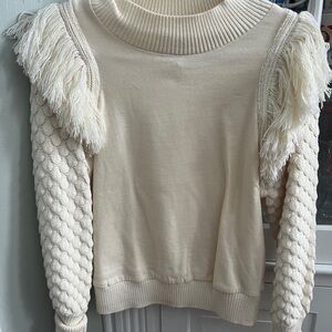 Anthropologie -  Dolan Left Coast Collection Cream Textured Fringe Sweater